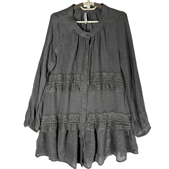 Miilla Clothing Dress S Gray Long Sleeve Boho Semi Sheer Romantic Grunge Prairie - Picture 1 of 9